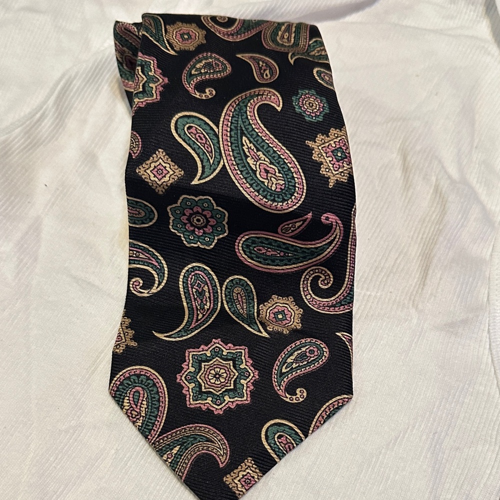 Ralph Lauren Black and Green Paisley Tie